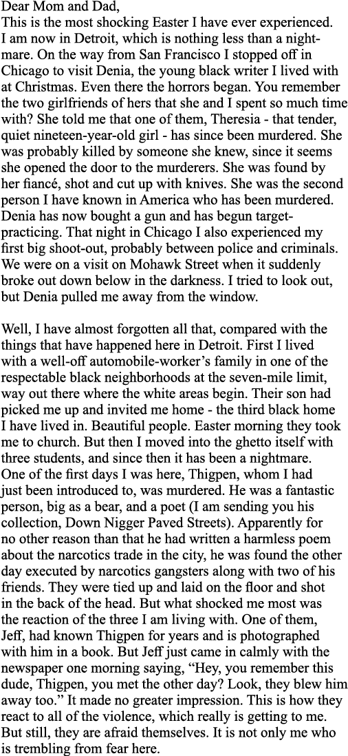 Dear Mom and Dad, This is the most shocking Easter I have ever experienced  I am now in Detroit, which is nothing les   