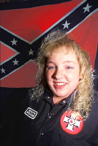 Klan leader's daughter in KKK-dress