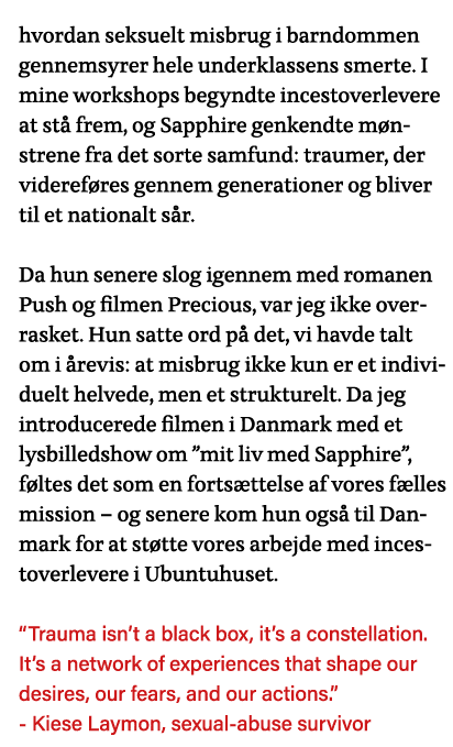 hvordan seksuelt misbrug i barndommen gennemsyrer hele underklassens smerte  I mine workshops begyndte incestoverleve   