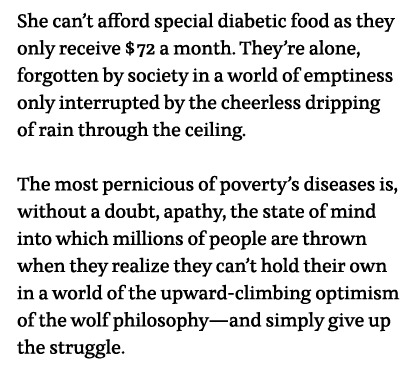 She can t afford special diabetic food as they only receive  72 a month  They re alone, forgotten by society in a wor   
