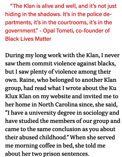  The Klan is alive and well, and it s not just hiding in the shadows  It s in the police departments, it s in the cou   