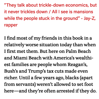  They talk about trickle-down economics, but it never trickles down   All I see is mansions while the people stuck in   