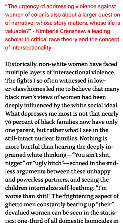  The urgency of addressing violence against women of color is also about a larger question of narrative: whose story    