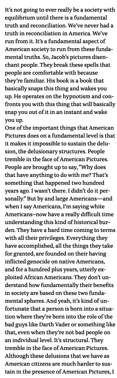 It s not going to ever really be a society with equilibrium until there is a fundamental truth and reconciliation  We   