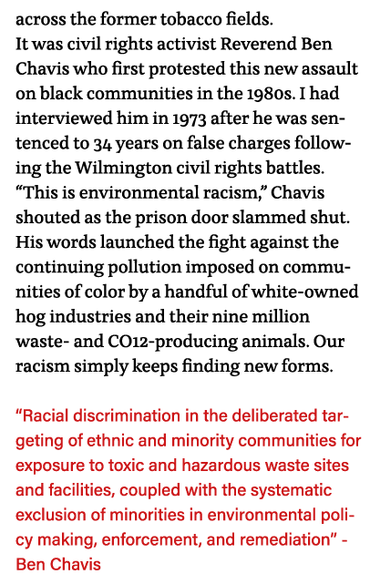 across the former tobacco fields  It was civil rights activist Reverend Ben Chavis who first protested this new assau   