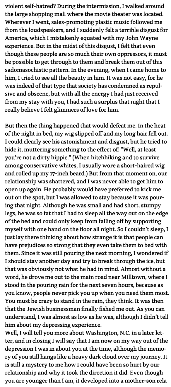 violent self-hatred  During the intermission, I walked around the large shopping mall where the movie theater was loc   