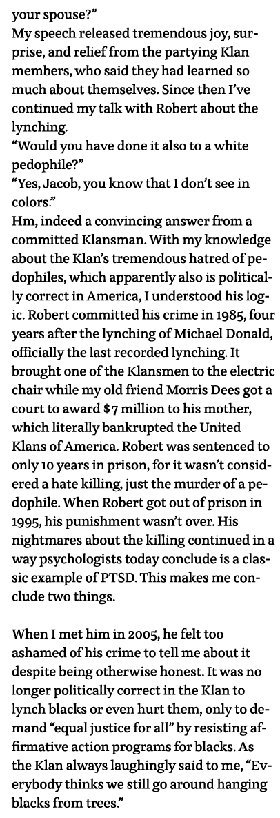 your spouse   My speech released tremendous joy, surprise, and relief from the partying Klan members, who said they h   