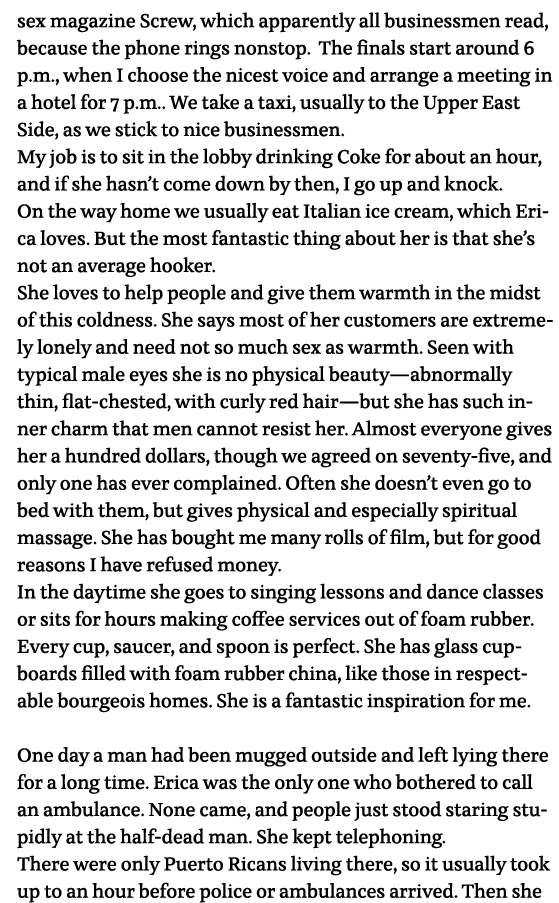 sex magazine Screw, which apparently all businessmen read, because the phone rings nonstop  The finals start around 6   