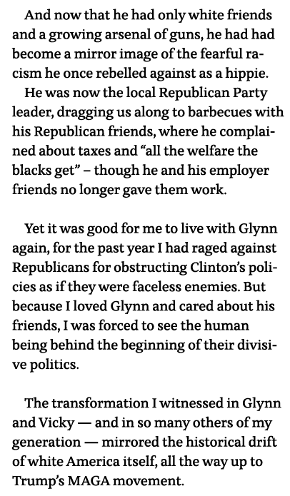And now that he had only white friends and a growing arsenal of guns, he had had become a mirror image of the fearful   