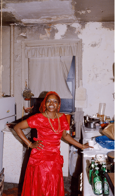 Leona Washington in red dress