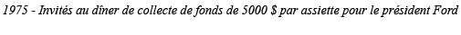 1975 - Invités au dîner de collecte de fonds de 5000   par assiette pour le président Ford 