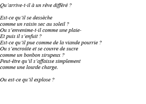 Qu arrive-t-il à un rêve différé   Est-ce qu il se dessèche comme un raisin sec au soleil   Ou s envenime-t-il comme    