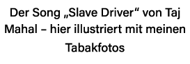 Der Song  Slave Driver  von Taj Mahal   hier illustriert mit meinen Tabakfotos 