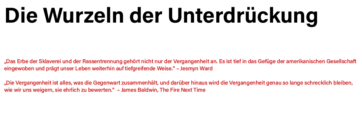 Die Wurzeln der Unterdrückung   Das Erbe der Sklaverei und der Rassentrennung gehört nicht nur der Vergangenheit an     