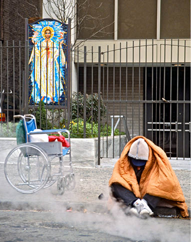 1974 - NYC  Homeless outside church 