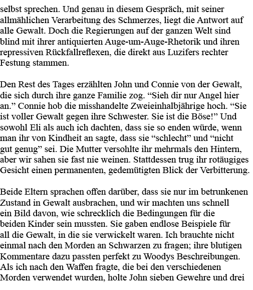 selbst sprechen  Und genau in diesem Gespräch, mit seiner allmählichen Verarbeitung des Schmerzes, liegt die Antwort    