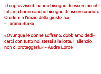  I sopravvissuti hanno bisogno di essere ascoltati, ma hanno anche bisogno di essere creduti  Credere è l inizio dell   
