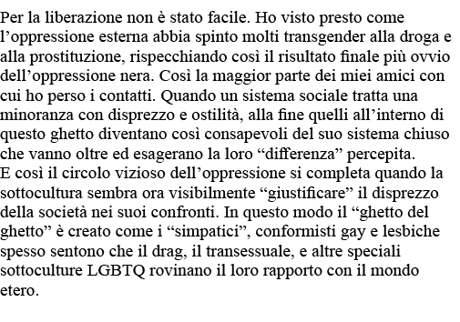 Per la liberazione non è stato facile  Ho visto presto come l oppressione esterna abbia spinto molti transgender alla   