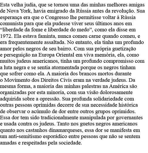 Esta velha judia, que se tornou uma das minhas melhores amigas de Nova York, havia emigrado da Rússia antes da revolu   