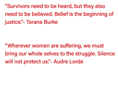  Survivors need to be heard, but they also need to be believed  Belief is the beginning of justice  - Tarana Burke      