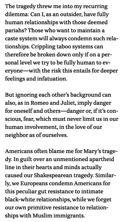 The tragedy threw me into my recurring dilemma: Can I, as an outsider, have fully human relationships with those deem   