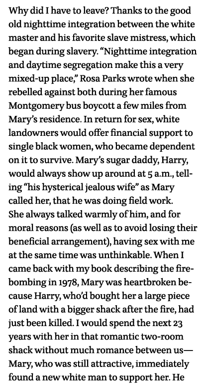 Why did I have to leave  Thanks to the good old nighttime integration between the white master and his favorite slave   