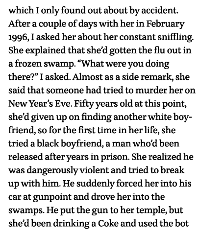 which I only found out about by accident  After a couple of days with her in February 1996, I asked her about her con   